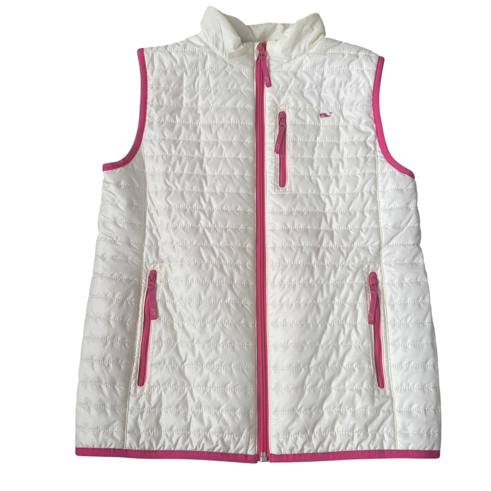 Vineyard Vines Quilted Puffer Vest Cream Pink Lightweight Preppy Girls 14